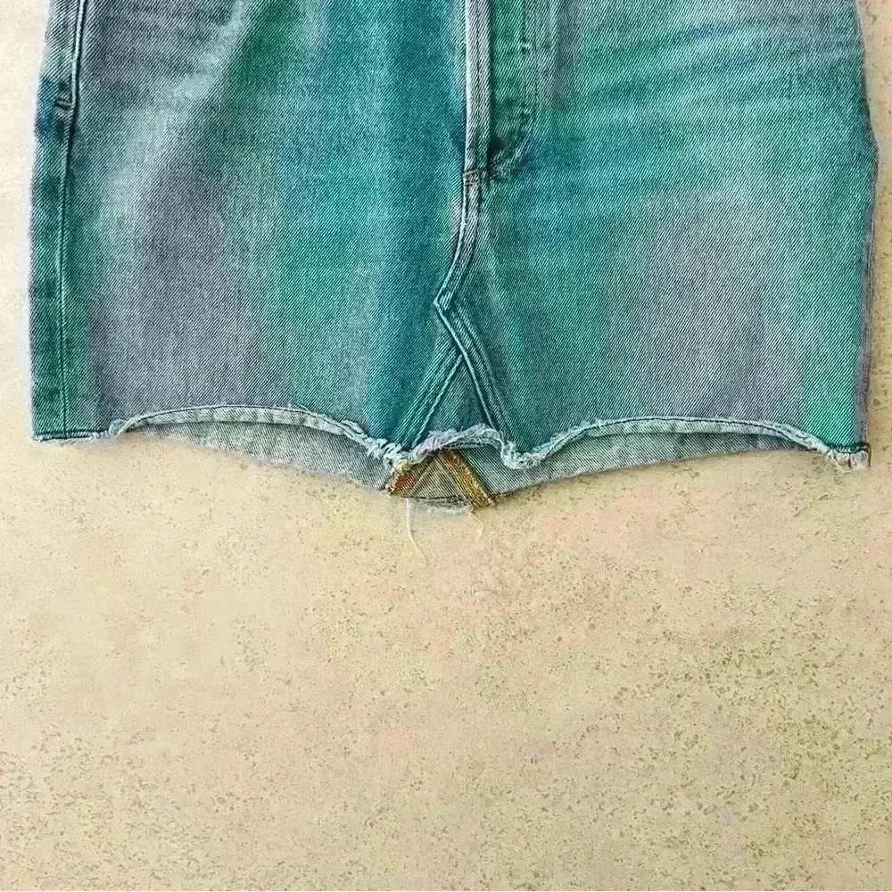 AGOLDE WOMENS QUINN HIGH RISE DISTRESSED DENIM MINI SKIRT MEDIUM WASH SIZE 25 - Picture 4 of 7